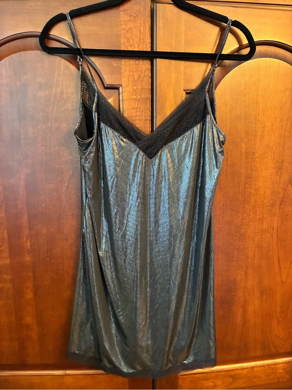 Victoria's Secret Metallic Charcoal Lace-Trim Slip Dress festival rave medium